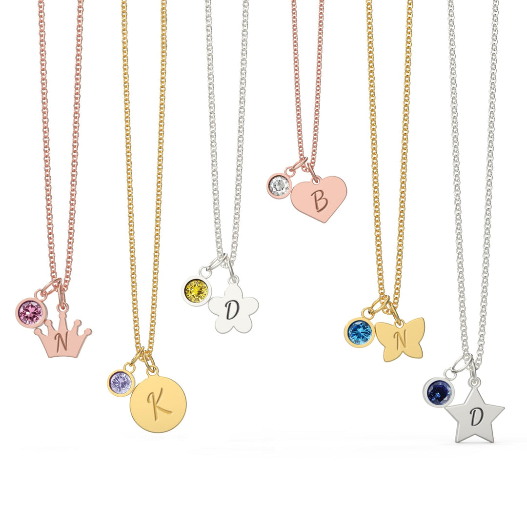 Custom Initial and Birthstone Children's Necklace