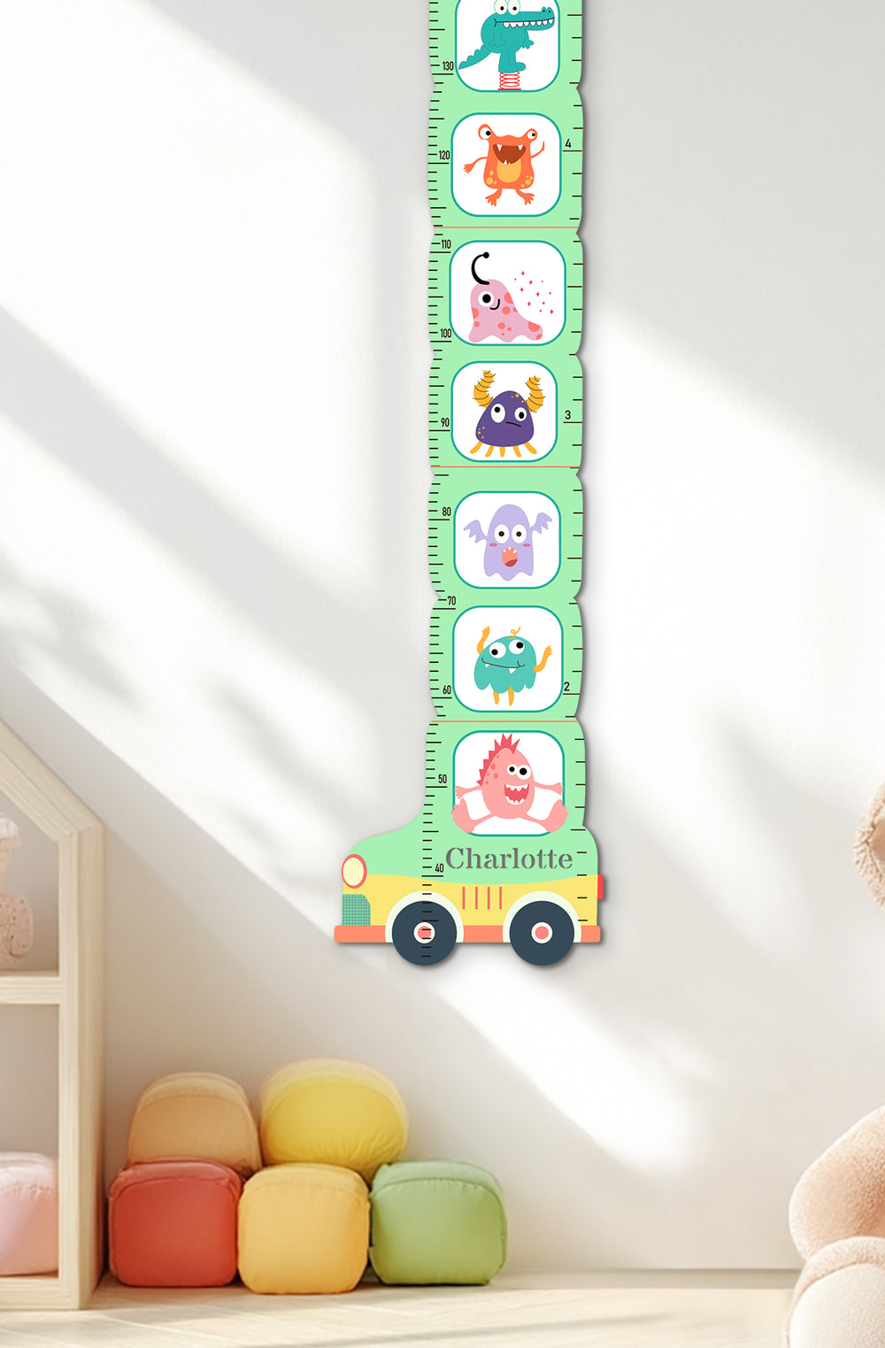 Personalized Wooden Monster School Bus Growth Chart for Kids Woodemon