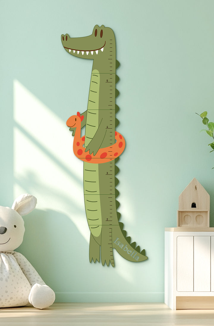 Personalized Wooden Crocodile Growth Chart for Kids Room Woodemon