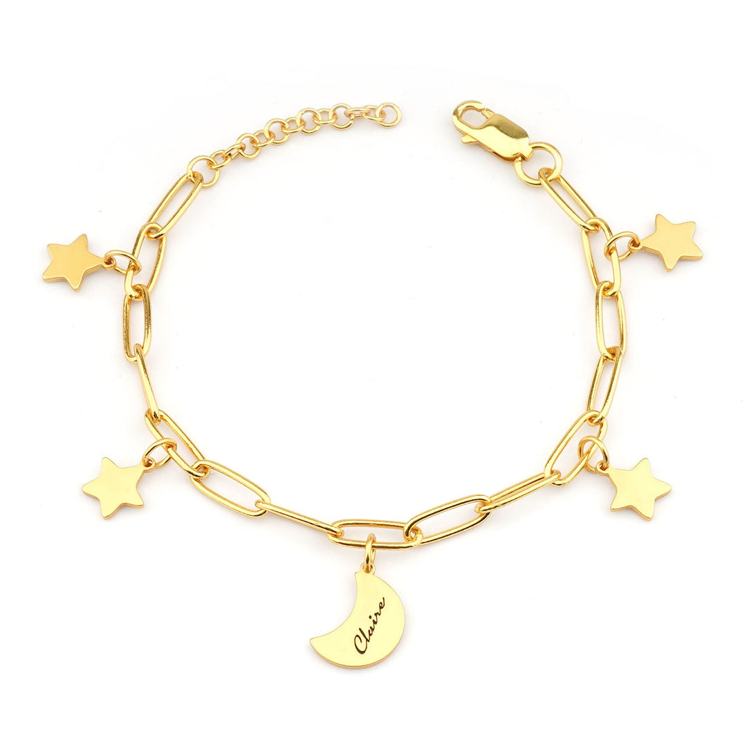 Star and Moon Charm Paperclip Chain Custom Childrens Name Bracelet