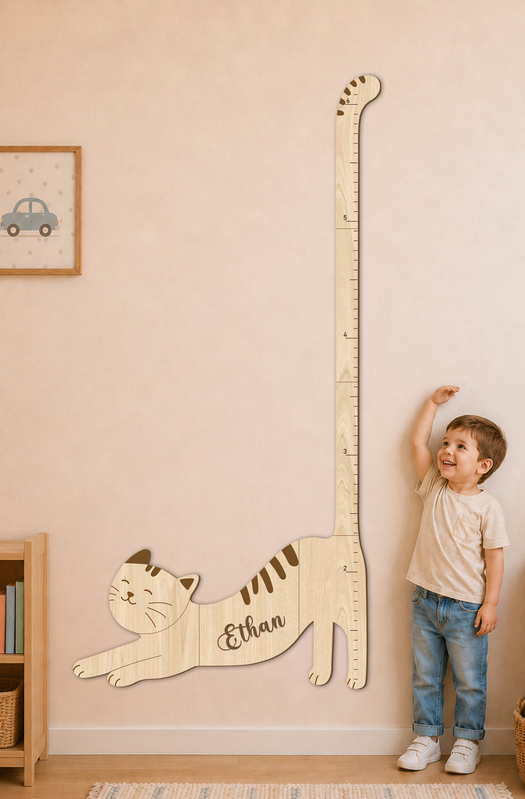 Personalized Wooden Cat Growth Chart for Kids Nursery Decor Woodemon