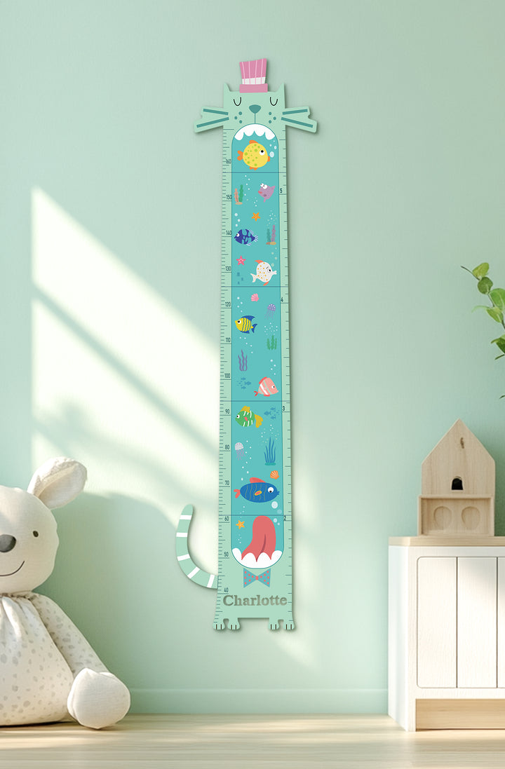 Personalized Wooden Ocean Cat Growth Chart for Kids