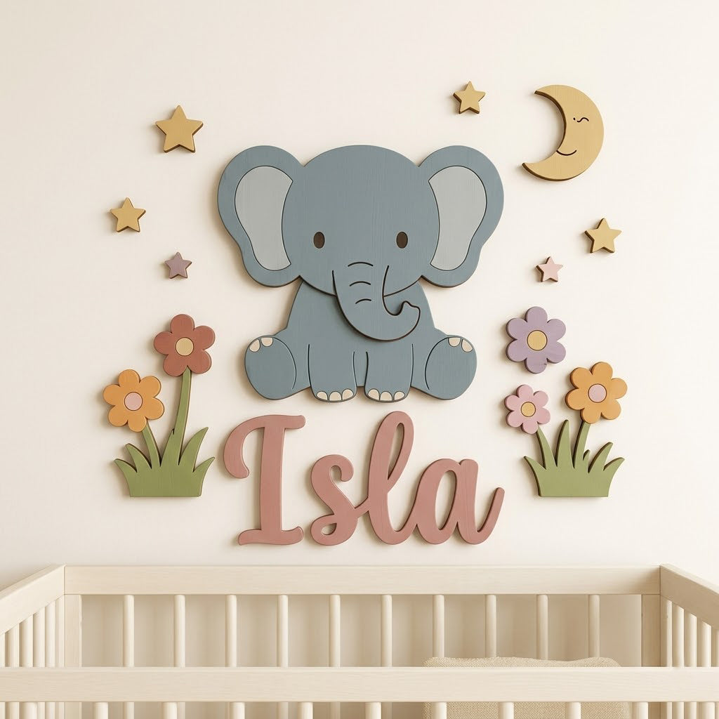 Personalized Wooden Nursery Name Sign – Cute Animal Themes