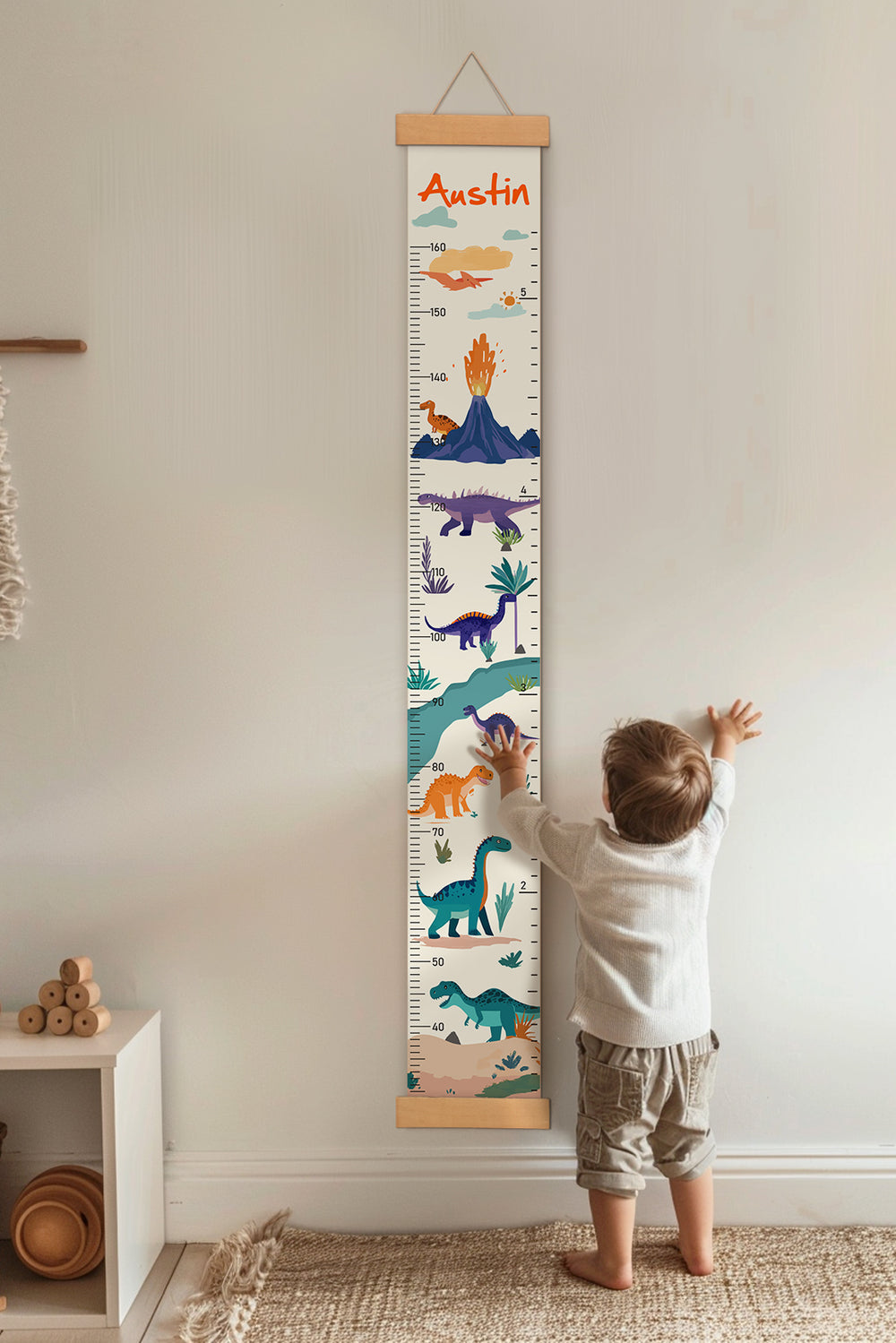 Personalized Dinosaur Adventure Hanging Canvas Height Ruler