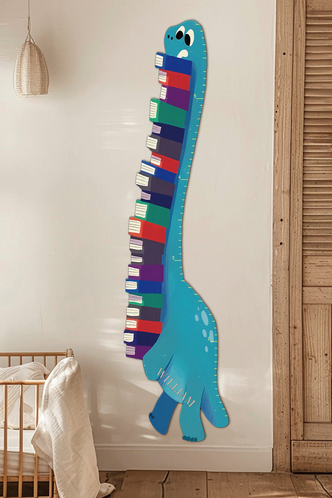 Personalized Wooden Book-Loving Dinosaur Growth Chart Ruler