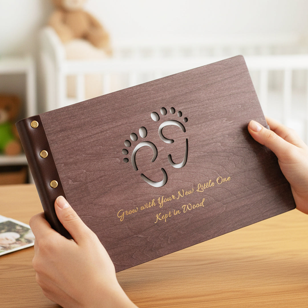 Wooden Baby Photo Album – Footprint Cover