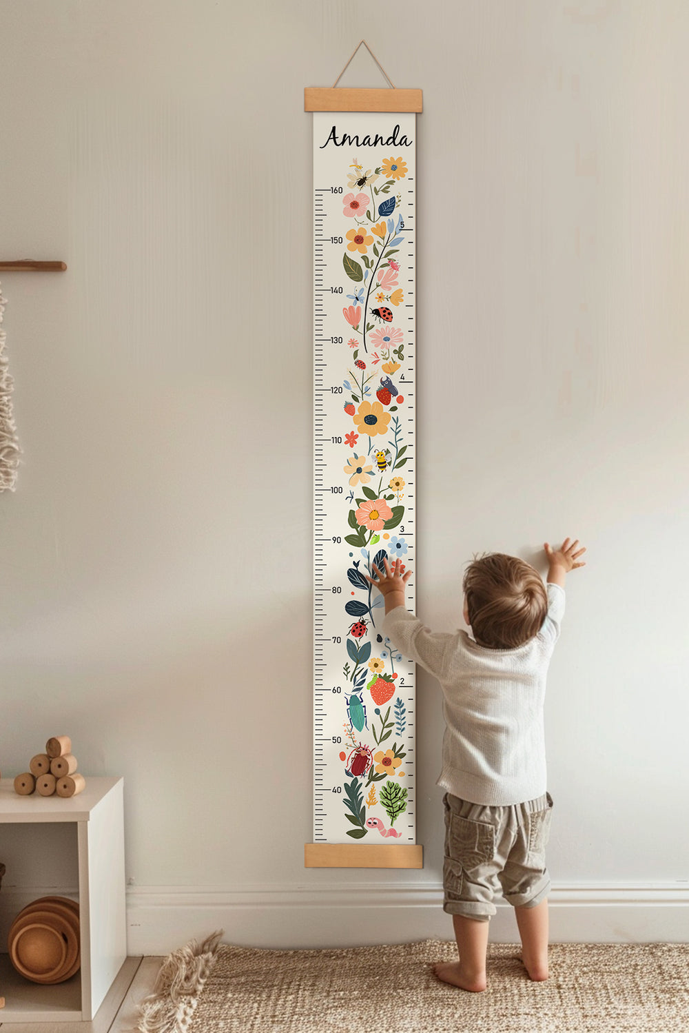 Personalized Floral Garden Hanging Canvas Height Ruler