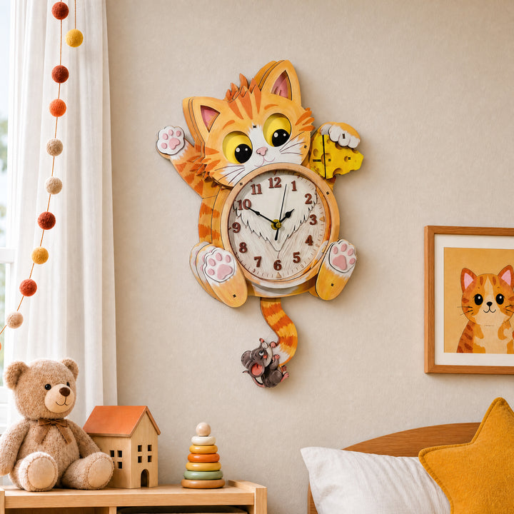 Cat Wooden Clock DIY 3D Puzzle for Kids Animal Learning Clock Woodemon