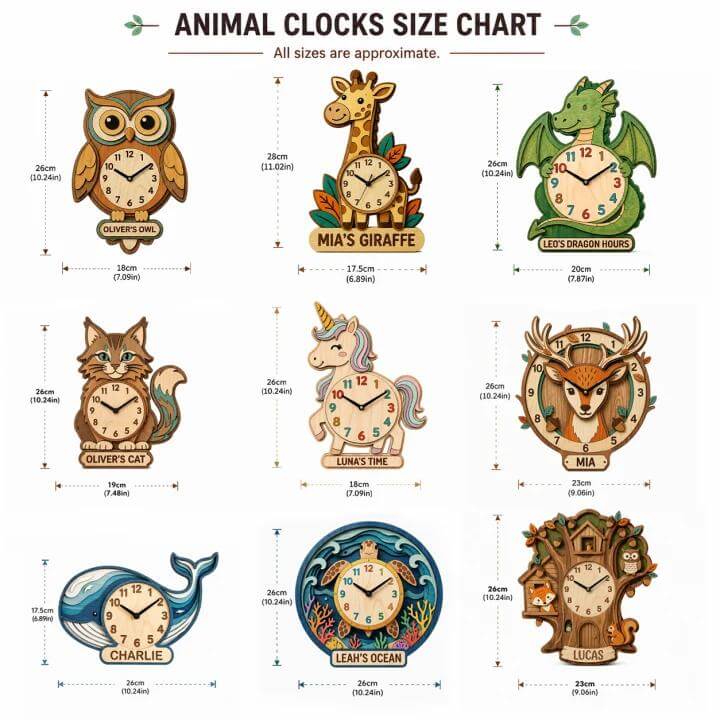 Personalized Farm Animal Wall Clock with Custom Name for Kids Woodemon