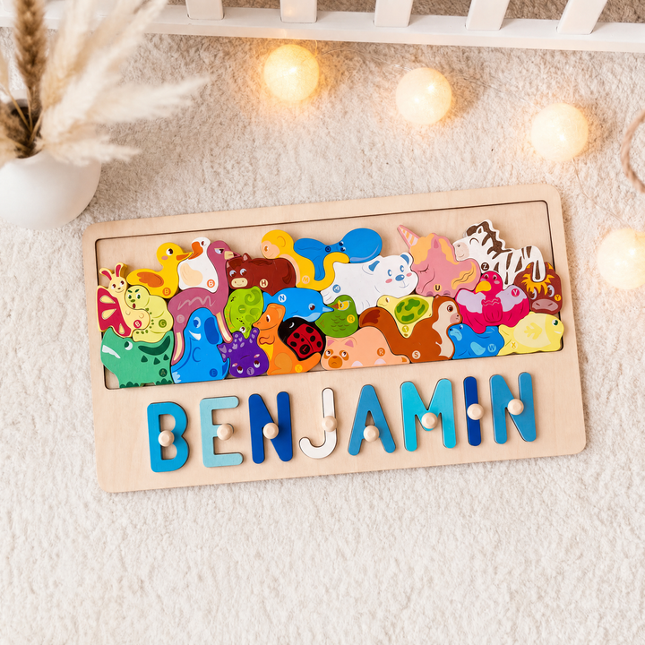 Personalized Wooden Animal Stacking Name Puzzle