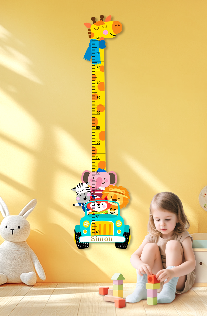Personalized Wooden Giraffe Safari Growth Chart for Kids