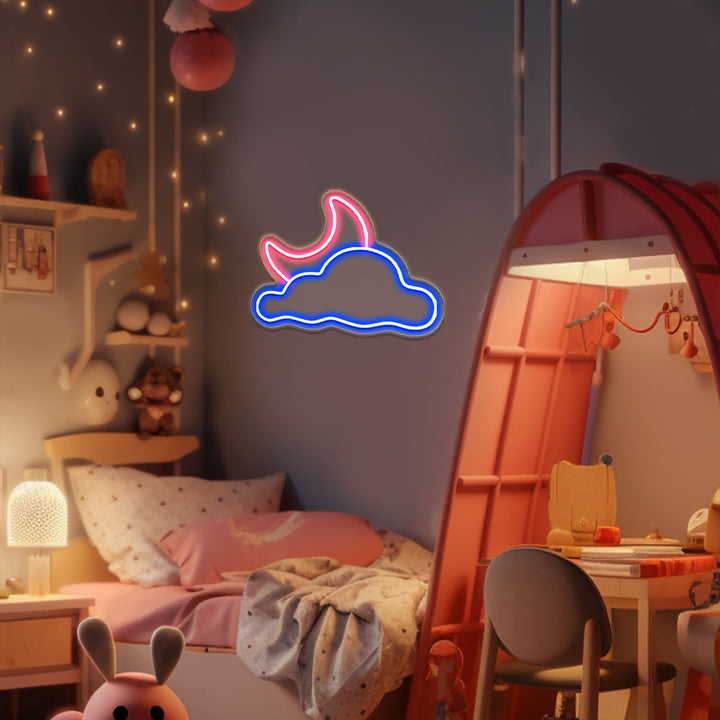 Moon and Cloud Neon Sign
