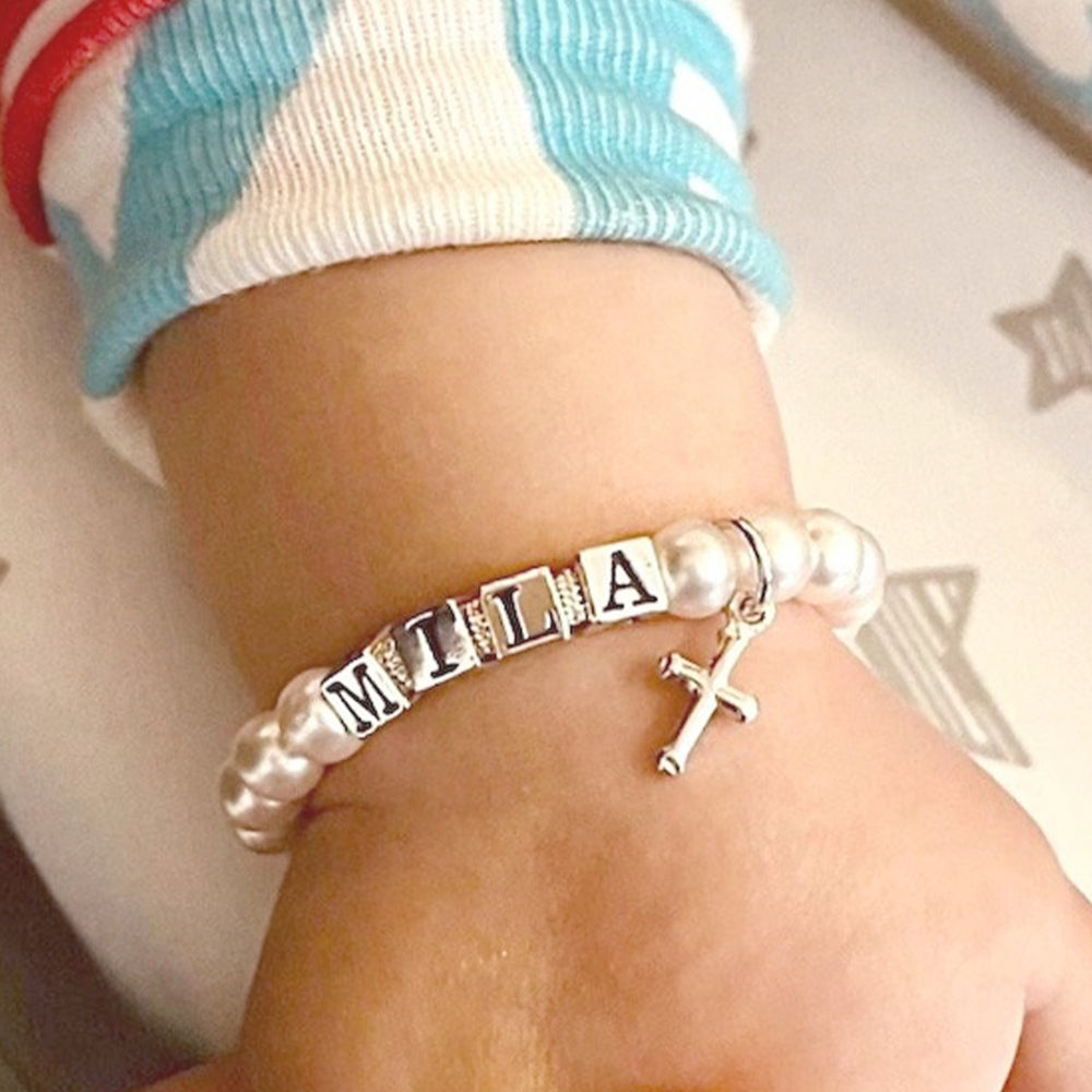 Personalized Pearl Baby and Girl‘s Name Bracelet for First Communion Gift
