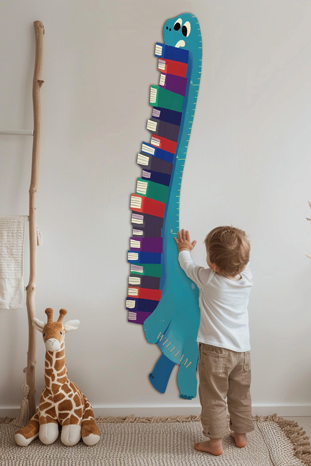 Personalized Wooden Book-Loving Dinosaur Growth Chart Ruler