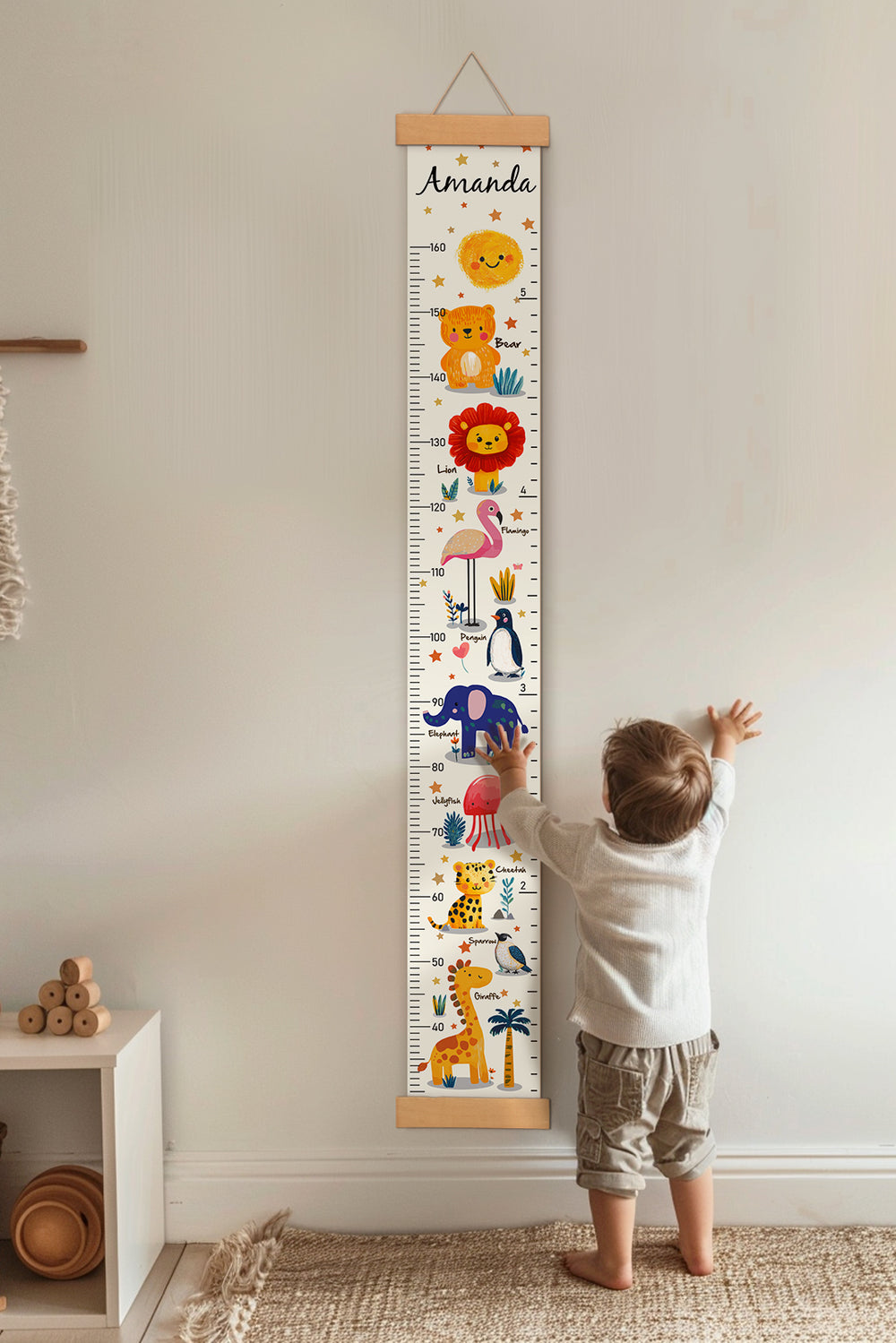 Personalized Cute Animal Hanging Canvas Height Ruler