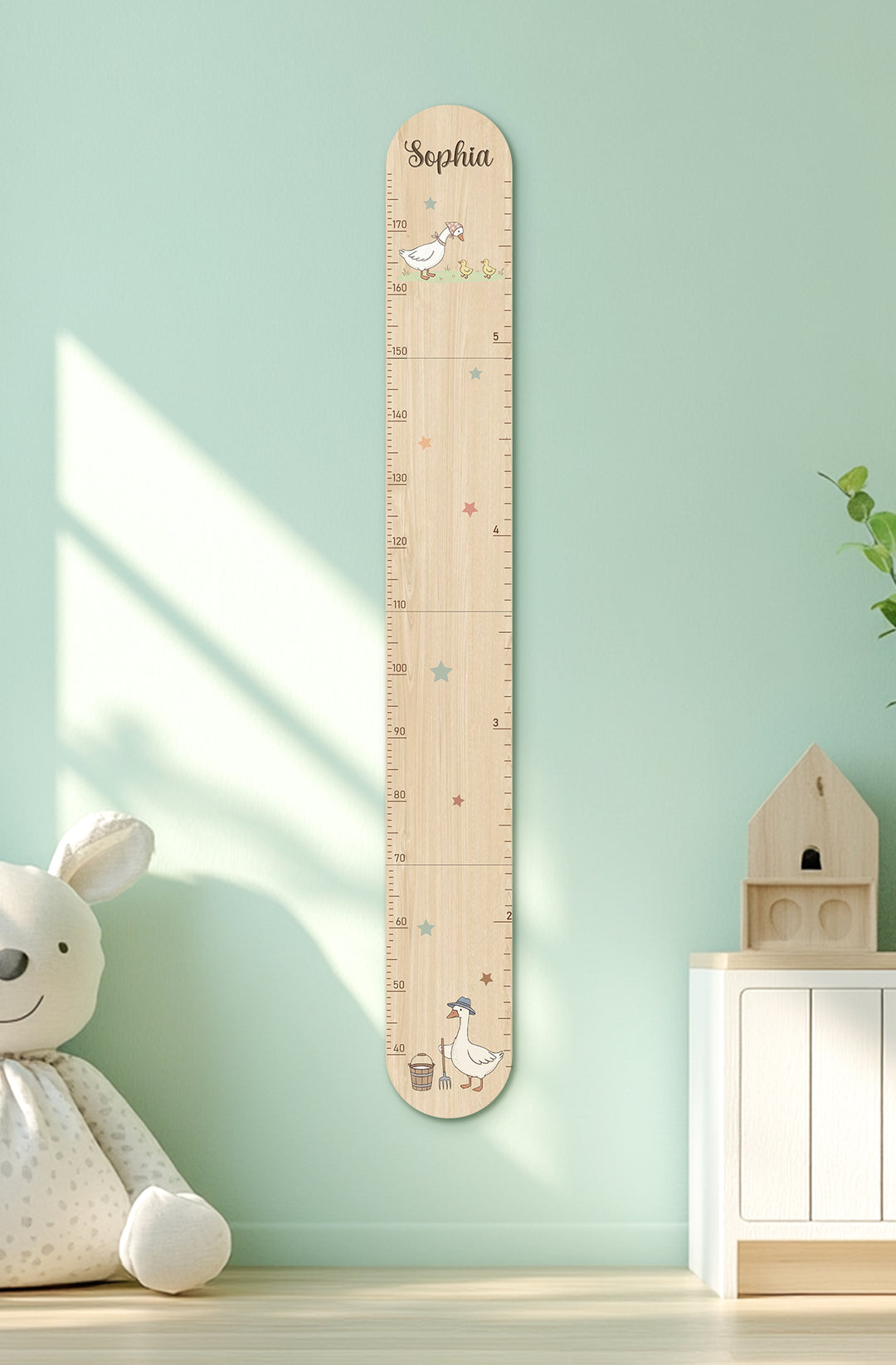 Personalized Wooden Goose Family Height Growth Chart for Kids