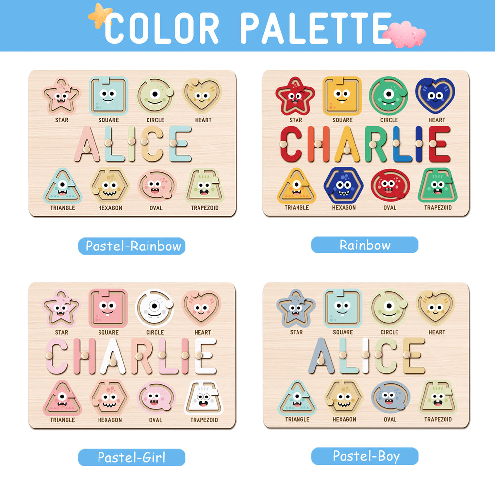 Personalized Name Puzzle with Sliding Shapes Woodemon