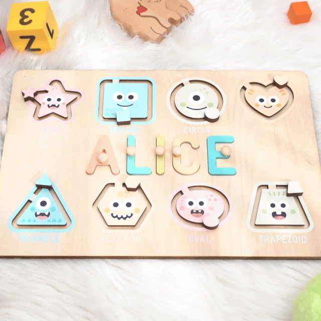 Personalized Name Puzzle with Sliding Shapes Woodemon