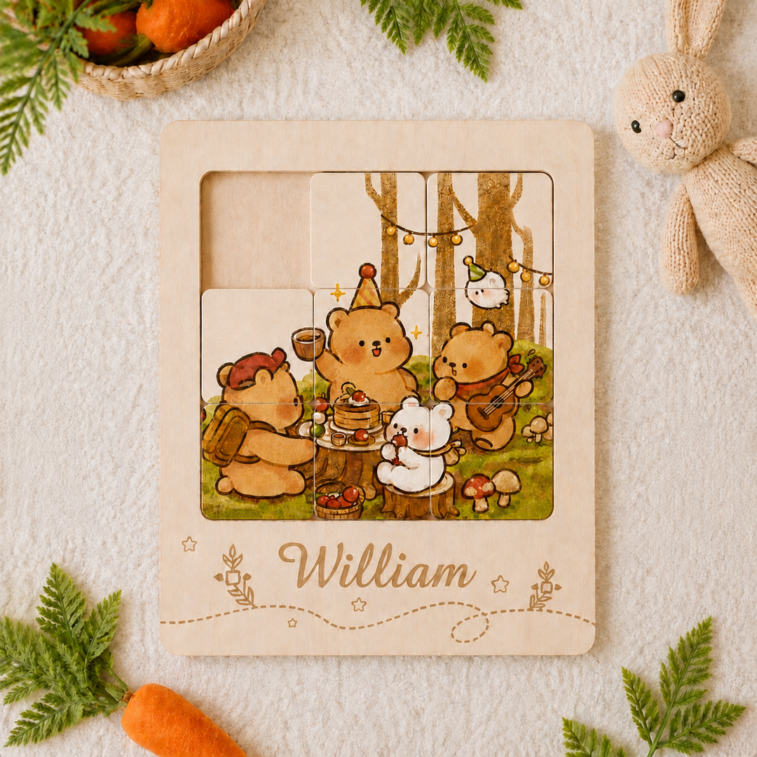 Personalized Wooden Name Sliding Puzzle for Kids Woodemon