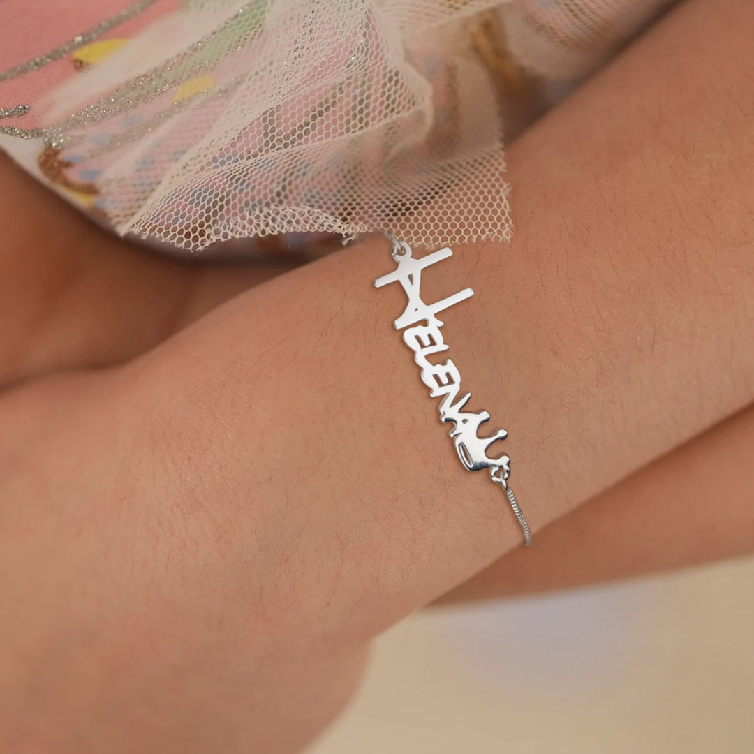 Silver Crown Style Personalized Childrens Name Bracelet