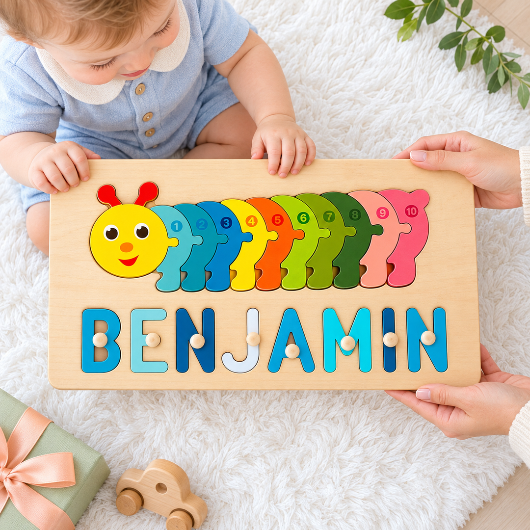 Personalized Wooden Animals Name Puzzle Stacking Puzzle Woodemon