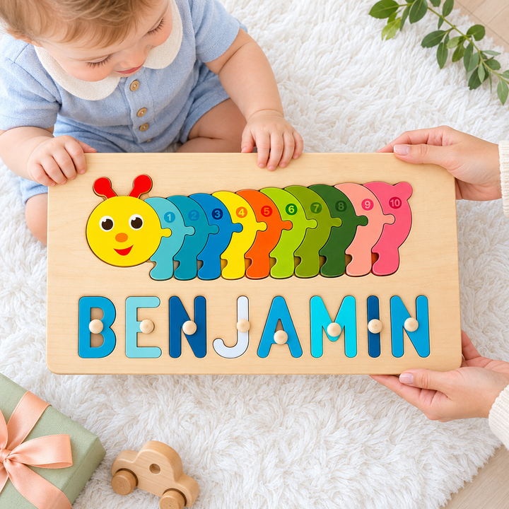 Personalized Wooden Animals Name Puzzle Stacking Puzzle Woodemon