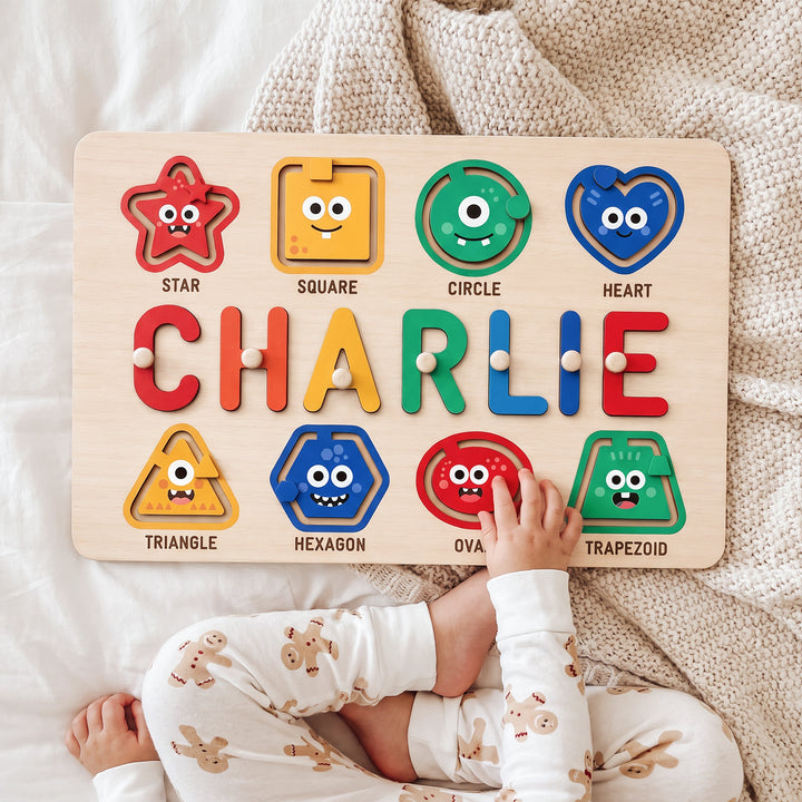 Personalized Name Puzzle with Sliding Shapes Woodemon