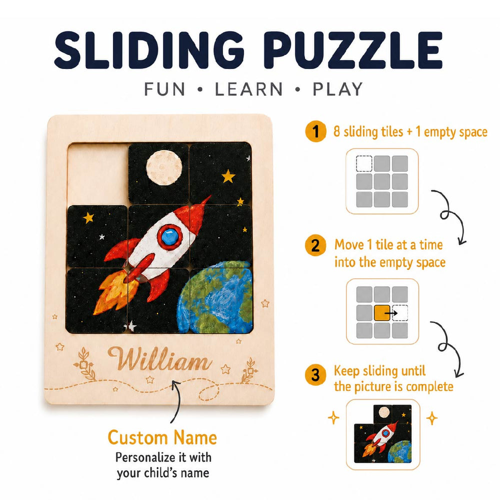 Personalized Wooden Name Sliding Puzzle for Kids Woodemon