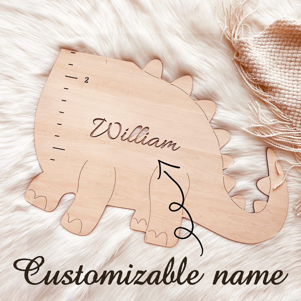 Personalized Wooden Baby Dinosaur Growth Chart Ruler - Name Custom