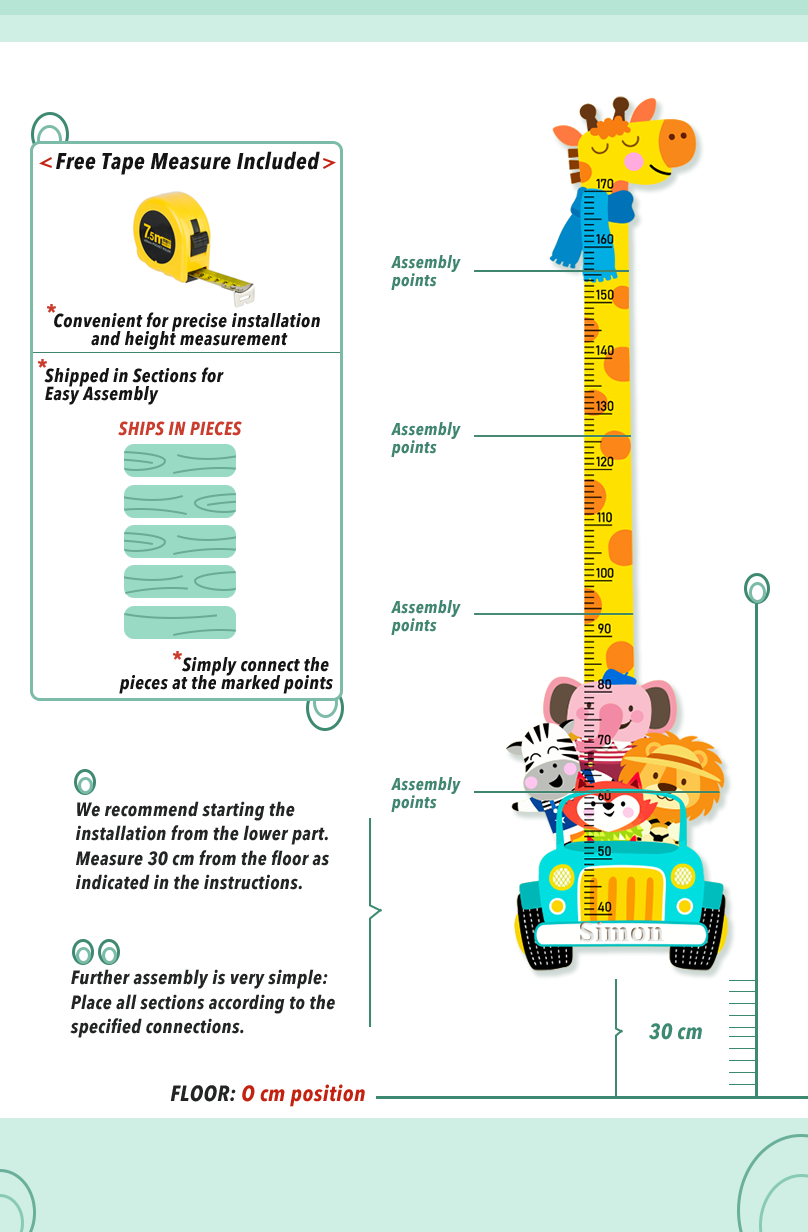 Personalized Wooden Giraffe Safari Growth Chart for Kids
