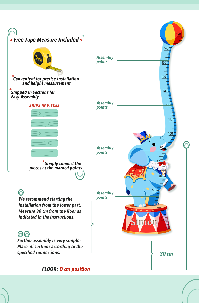 Personalized Wooden Circus Elephant Growth Chart for Kids