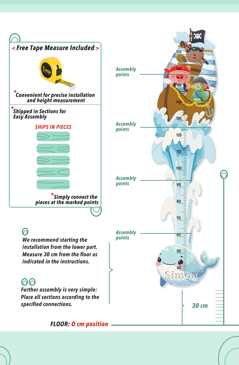 Personalized Wooden Pirate Adventure Growth Chart for Kids