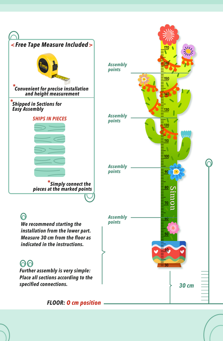 Personalized Cactus Wooden Growth Chart for Kids
