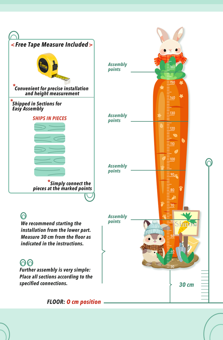 Personalized Carrot Bunny Wooden Growth Chart for Kids