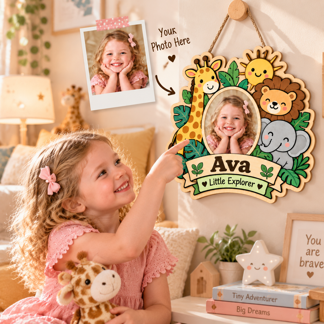 Personalized Kids Name & Photo Sign for Door & Wall Woodemon