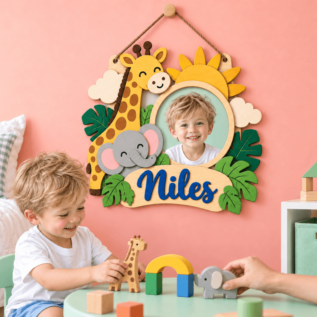 Personalized Kids Name & Photo Sign for Door & Wall Woodemon