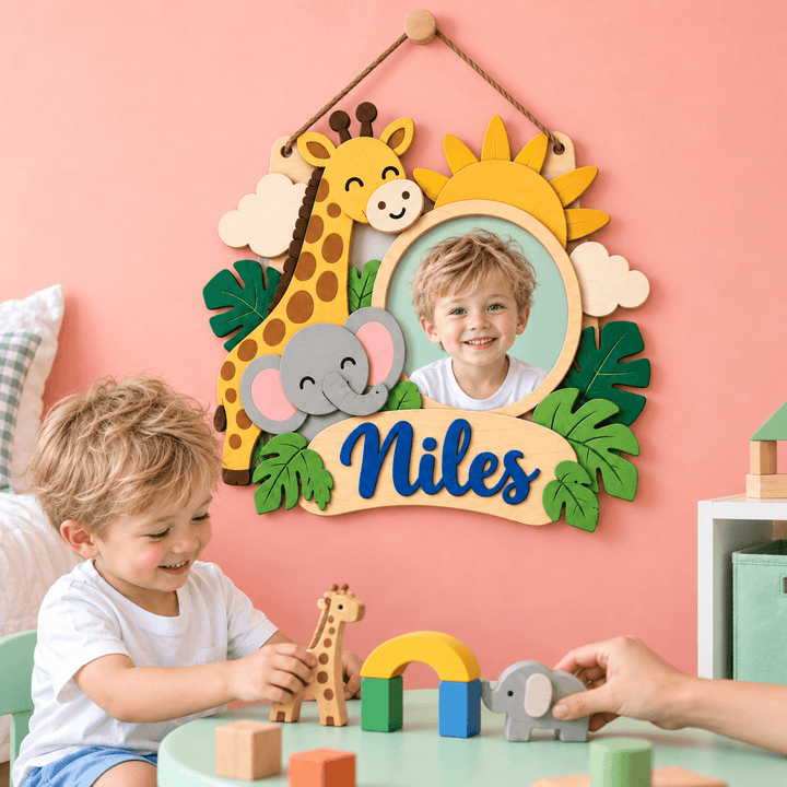Personalized Kids Name & Photo Sign for Door & Wall Woodemon