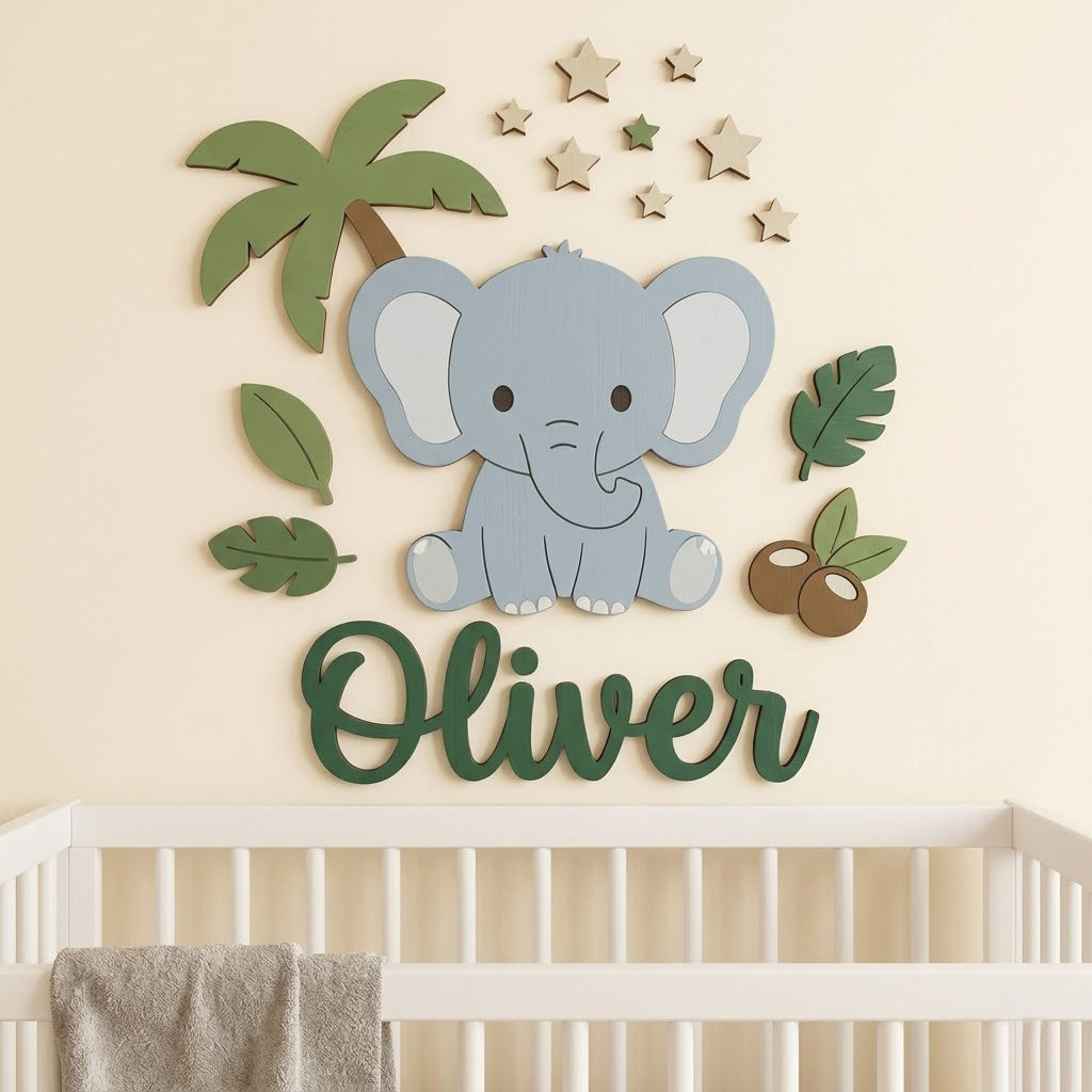 Personalized Wooden Nursery Name Sign – Cute Animal Themes