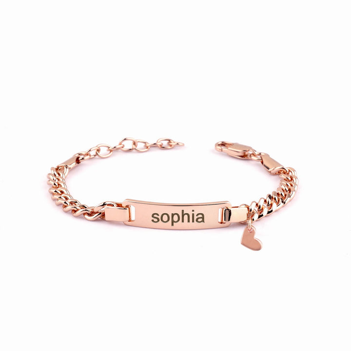 Rose Gold Personalized Baby Name Bracelet with Heart Charm