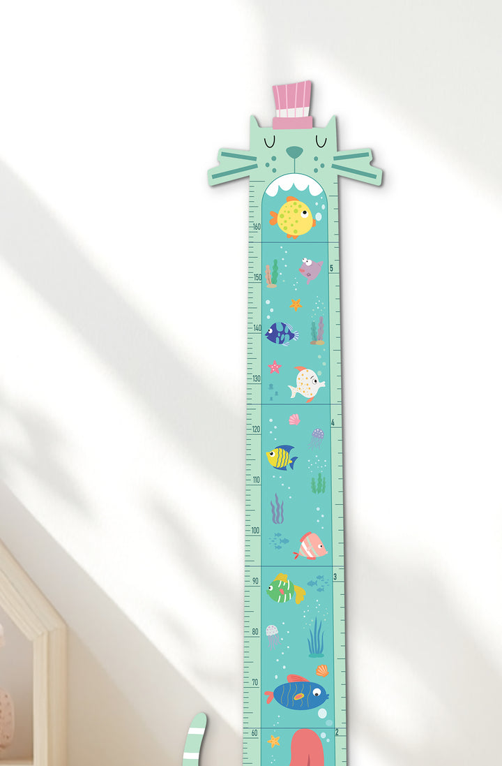 Personalized Wooden Ocean Cat Growth Chart for Kids