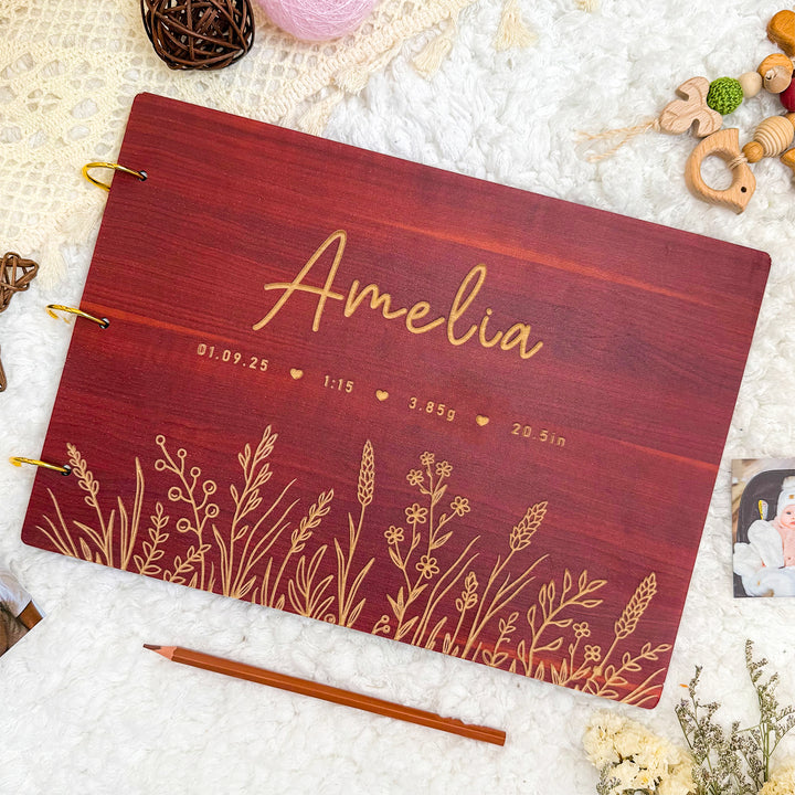 Personalized Wooden Baby Photo Album – Baby’s Name & Birth Information Engraved