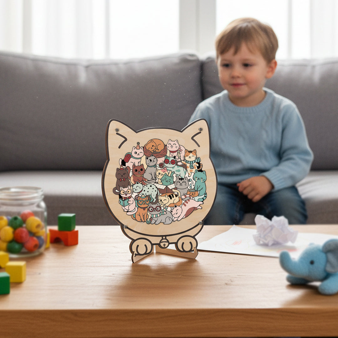 Wooden Kids Jigsaw Puzzle Cat Shaped Montessori Puzzle