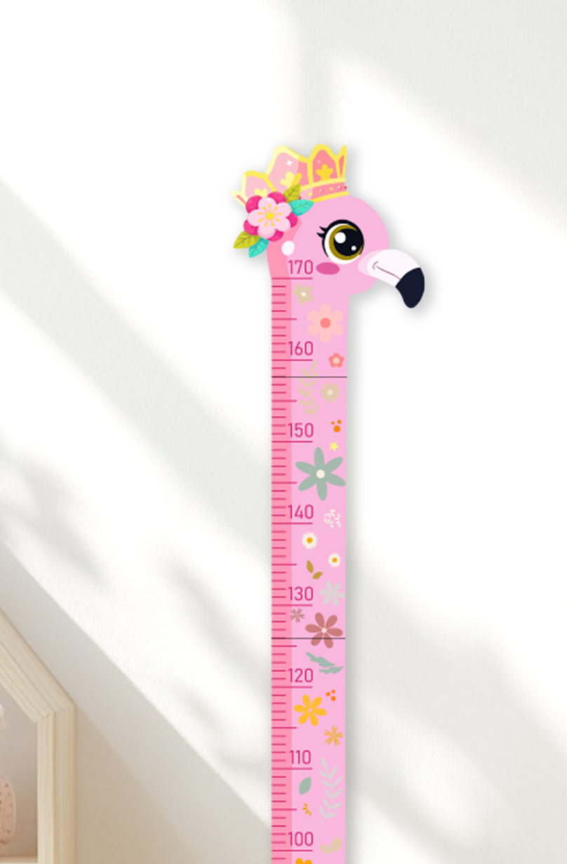 Personalized Pink Flower Flamingo Wooden Growth Chart for Kids