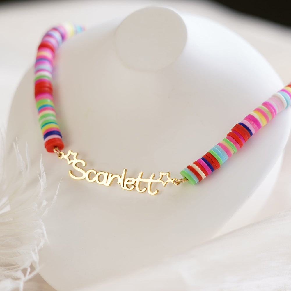 Customized Name Kid's Colored Clay Necklace