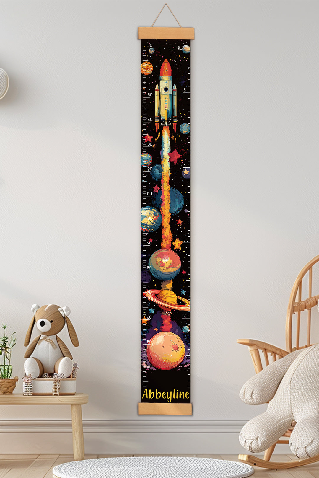 Personalized Space Rocket Hanging Canvas Height Ruler