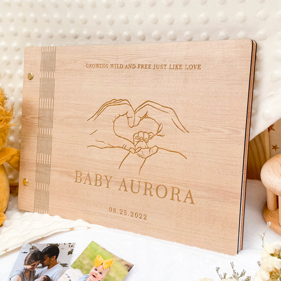 Personalized Wooden Baby Photo Album – Custom Engraving with Name and Date