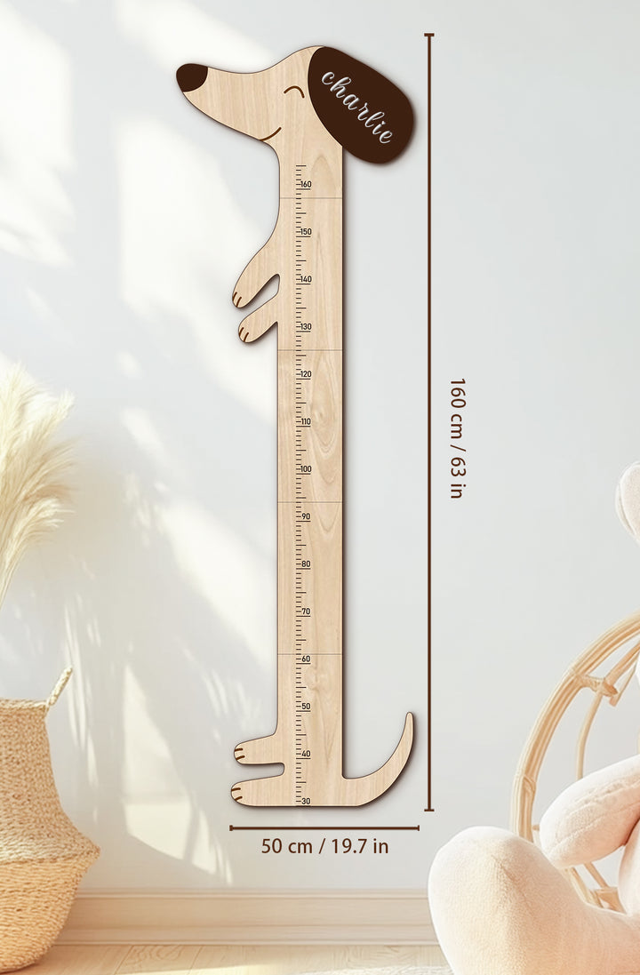 Personalized Wooden Dog Shape Height Growth Chart for Kids