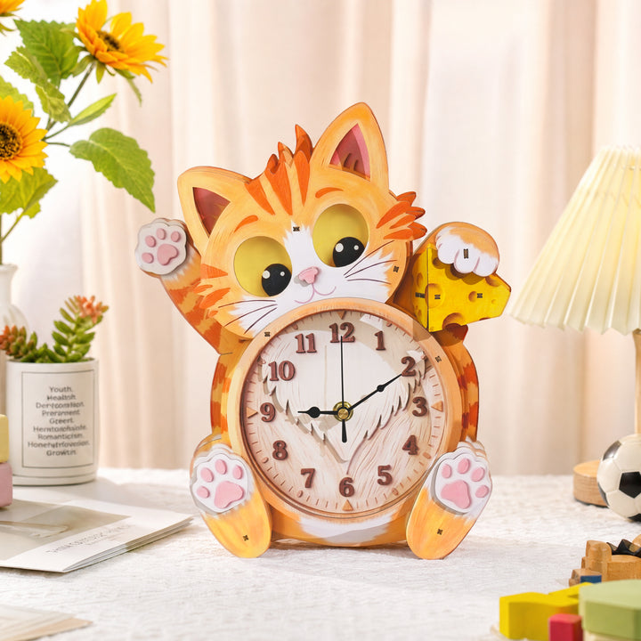 Cat Wooden Clock DIY 3D Puzzle for Kids Animal Learning Clock Woodemon