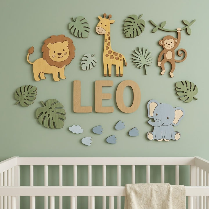 Personalized Wooden Nursery Name Sign – Cute Animal Themes