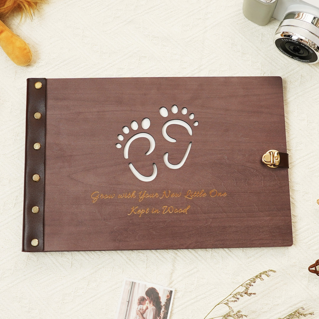 Wooden Baby Photo Album – Footprint Cover